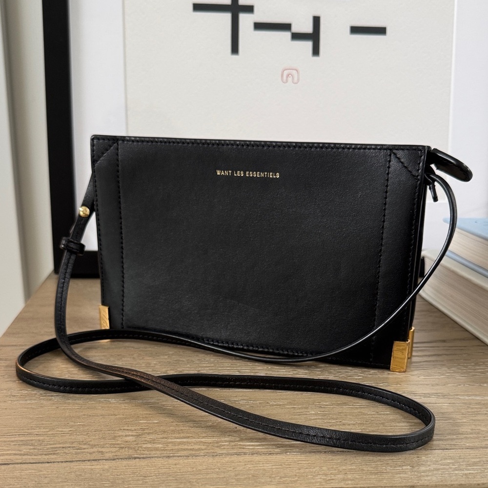 WANT Les Essentiels Black and Gold Crossbody Bag